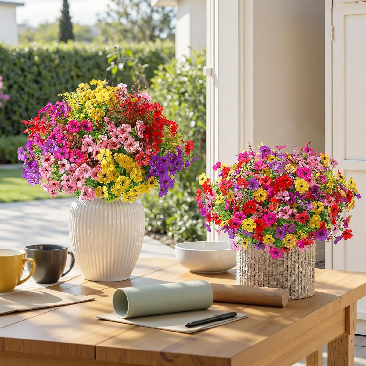 shareconn 48 bundles artificial flowers for outdoors uv, side view