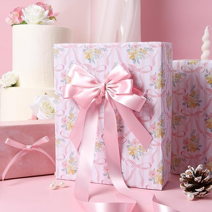 LaRibbons Pink Satin Ribbon 1 1/2 Inch 25 Yards Double Faced Light Pink Silk Ribbon for Flower Bouquet Crafts Gift Wrapping Wedding Party Babyshower Decoration