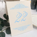 Paisley Wedding Table Numbers (Select Color/Quantity), Champagne, Light Blue, 1-15, Double Sided, Tent or Use in a Stand, Great for Parties & Restaurants - Made in the USA