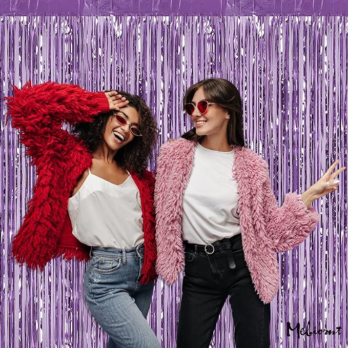 4 Pack Light Purple Fringe Curtain Backdrop, 3.2Ft x 6.6Ft Metallic Tinsel Foil Fringe Streamers Curtains Background for Photo Booth Birthday Baby Shower Party Thanksgiving Christmas Decorations