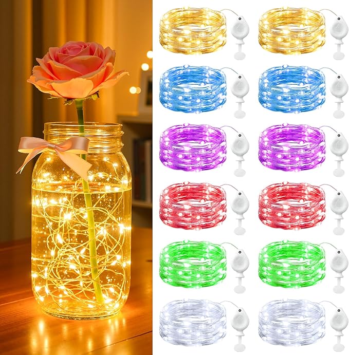 Brightown 14 Pack 6 Color LED Fairy Lights Battery Operated String Lights, 7ft 20LED Waterproof Silver Wire String Lights, Firefly Starry Moon Lights for Mason Jars DIY Christmas Wedding Party Bedroom