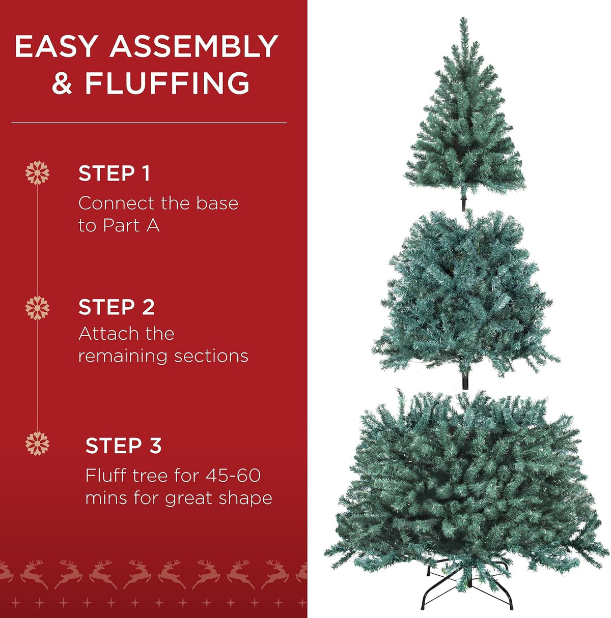 best choice products 7.5ft pre-lit blue spruce christmas showing dimensions
