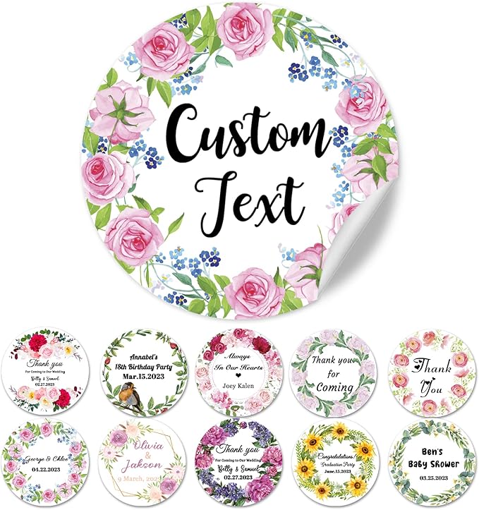 100 Pack Custom Stickers Personalized Labels for Business Logo Customized Vinyl Wedding Favors Birthday Baby Bridal Shower Make Your Own Decals