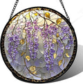 Stained Glass Window Hanging - Wisteria Flower Golden Leaves Sun Catcher for Door Home Decor Plant Suncatcher Christmas Mother's Day Birthday Gifts for Women Men Lovers Mom Nana 9.8 in