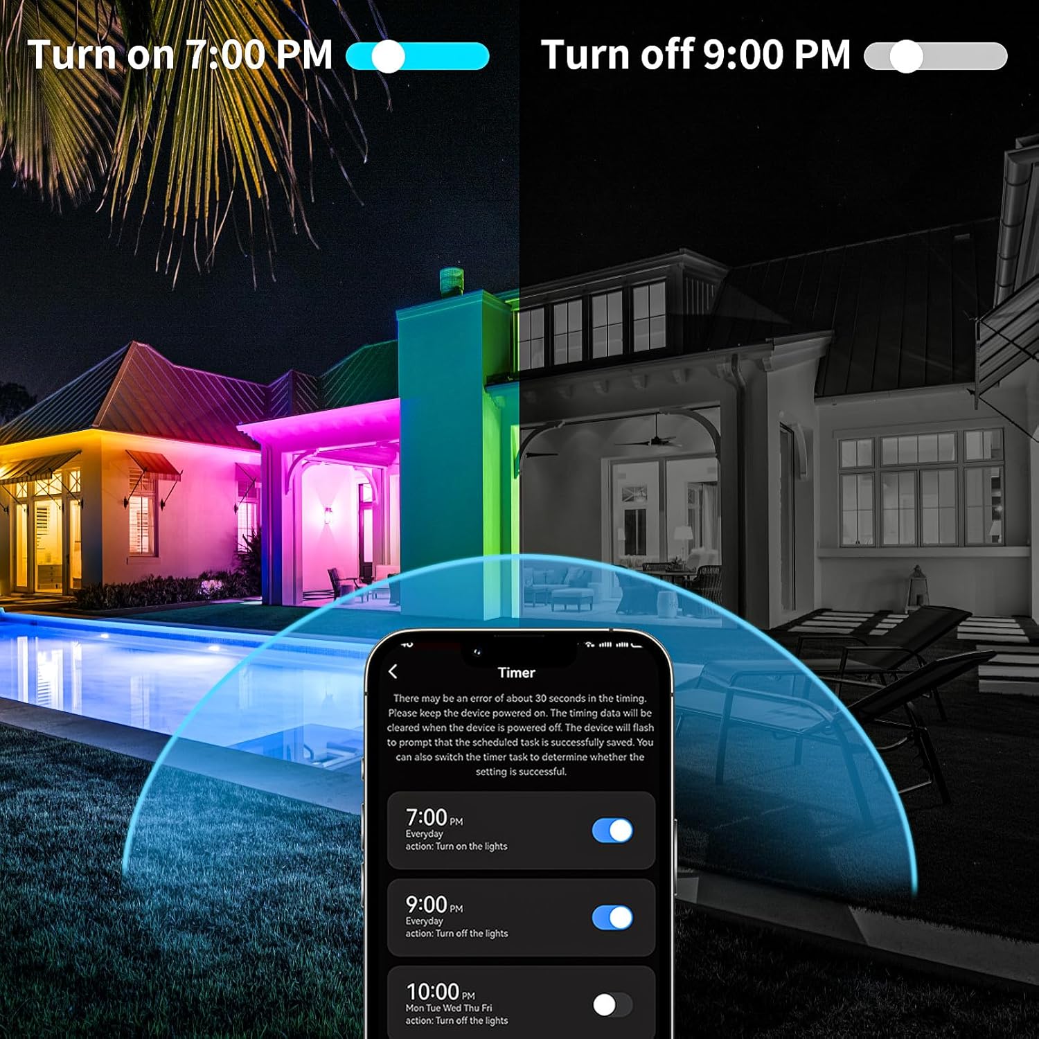 KSIPZE 50ft Outdoor led Strip Lights Waterproof IP68, RGB Outdoor led Lights with Button & Bluetooth App Control, Music Sync, Timer, Exterior Led Rope Lights for Decor Balcony, Roof, Garden, Pool