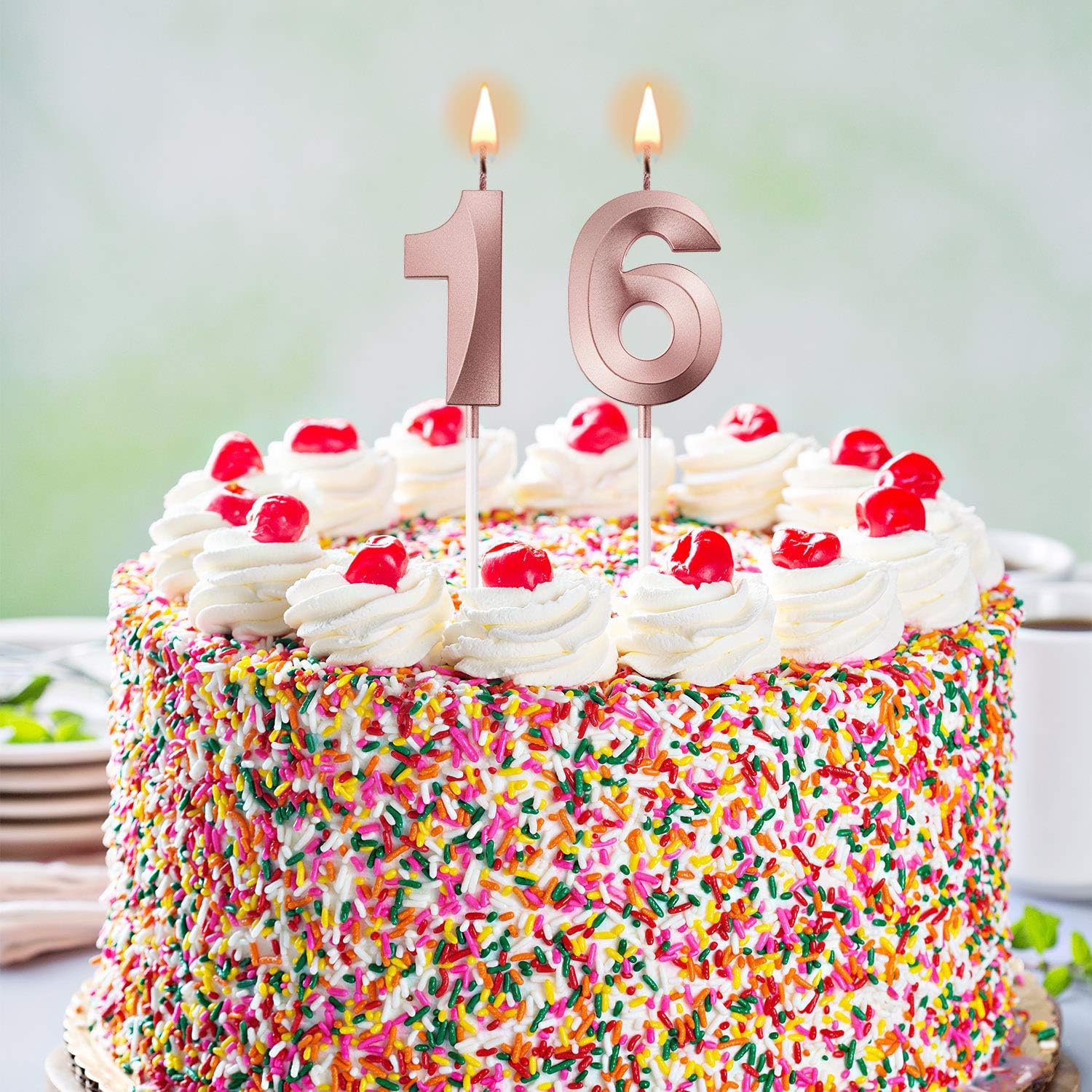 BBTO 16th & 61st Birthday Candles Number Candles Cake Topper Decoration for Birthday Wedding Anniversary Celebration Supplies(Rose Gold)