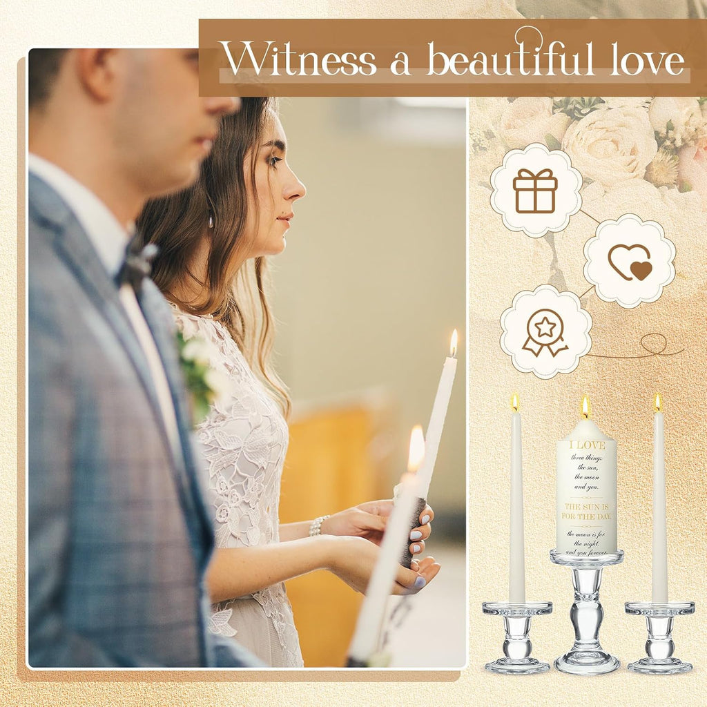 MTLEE 3 Unity Candles with Candle Holder for Wedding Unity Candle Set Include 1 Pillar and 2 Taper Candles for Ceremony Wedding Accessories Baptism Catholic Church (Love Things)