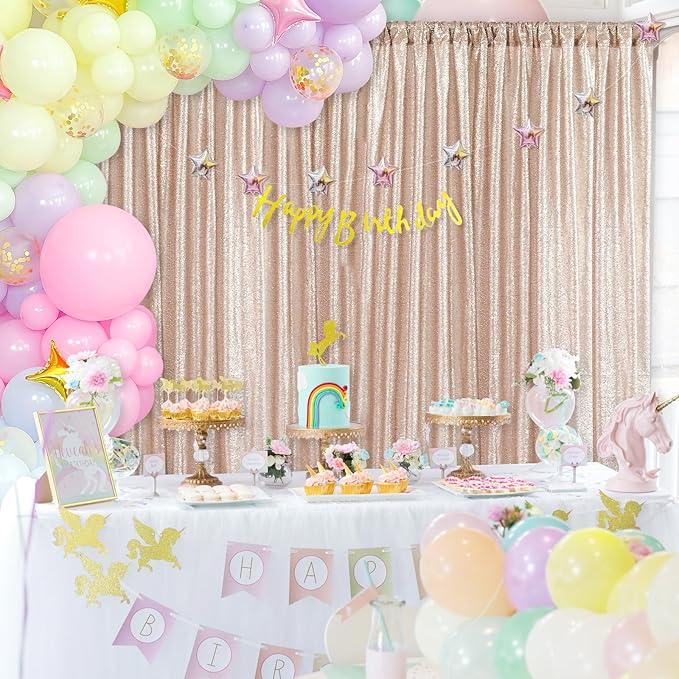 7ft x 7ft Champagne Sequin Backdrop Curtain Glitter Photo Booth Backdrop for Wedding Birthday Baby Shower Event Decorations