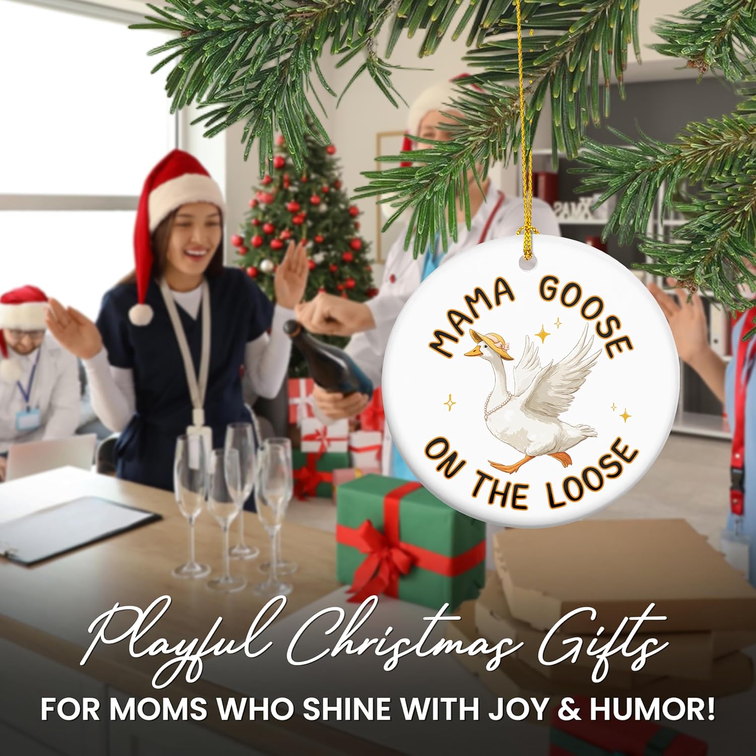 TEEZWONDER Christmas Funny Goose Gifts for Mom from Daughter Son - Ceramic Christmas Ornaments 2025 for Tree Decorations - Mother in Law New Mom Gifts for Xmas Decorations, Stocking Stuffers for Women