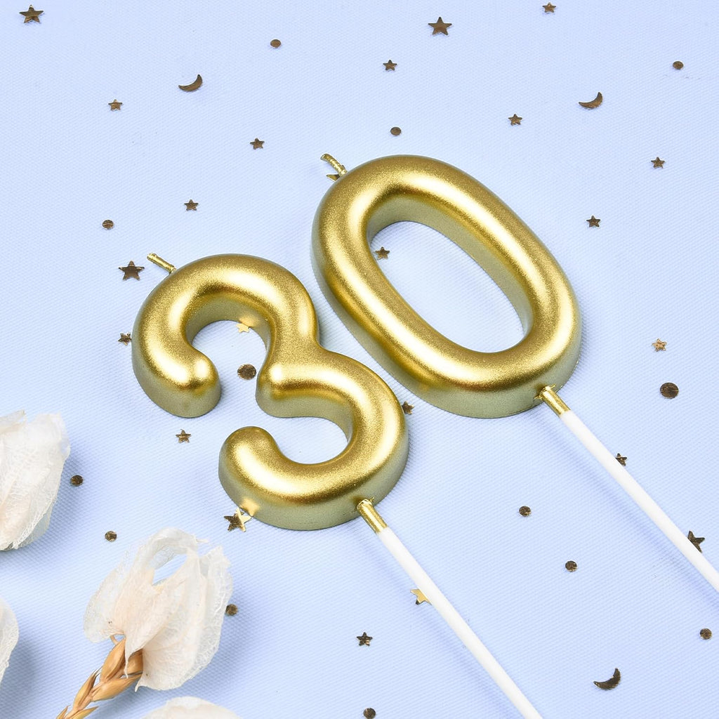 2.76 Inch Classical Gold 30 Number Birthday Candles, Gold and Cake Number Candles for Party Celebration