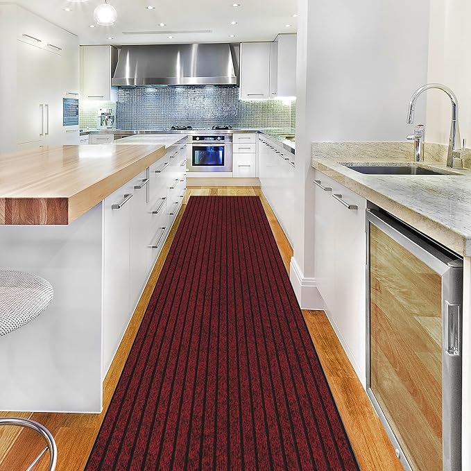 Ottomanson 2' x 8' Hallway Runner with Scraper Pile - Extra Durable Non-Slip Rug Mat for Indoor & Outdoor Use - Ideal for Kitchen, Entryway, Patio & Garage - High-Traffic Carpet, Red