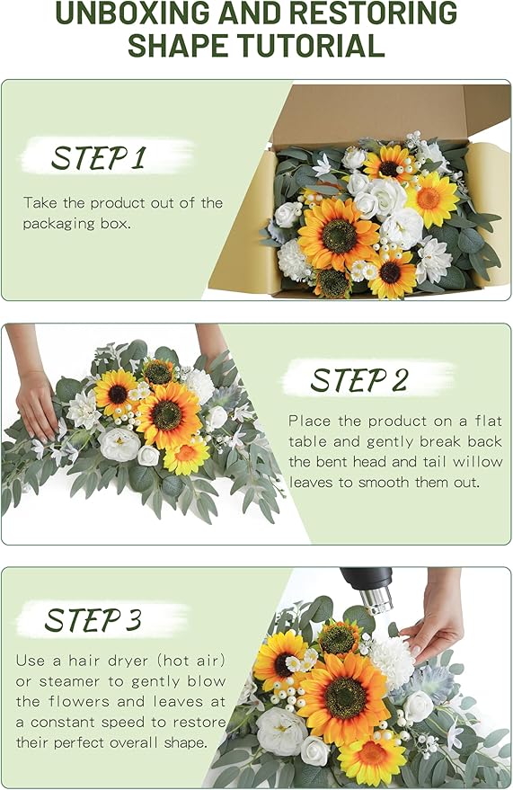 Faux Flower Swag Set of 2 for Wedding Welcome Signs Floral Swag Wedding Reception Ceremony Signs Decor (Sunflower & White)