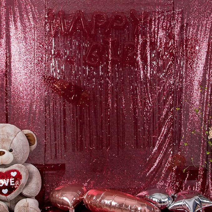 JYFLZQ Burgundy Sequin Backdrop Curtains 6ft x 8ft 1 Panel Glitter Photo Booth Backdrops Sparkly Photography Background Drapes for Parties Wedding Bridal Showers