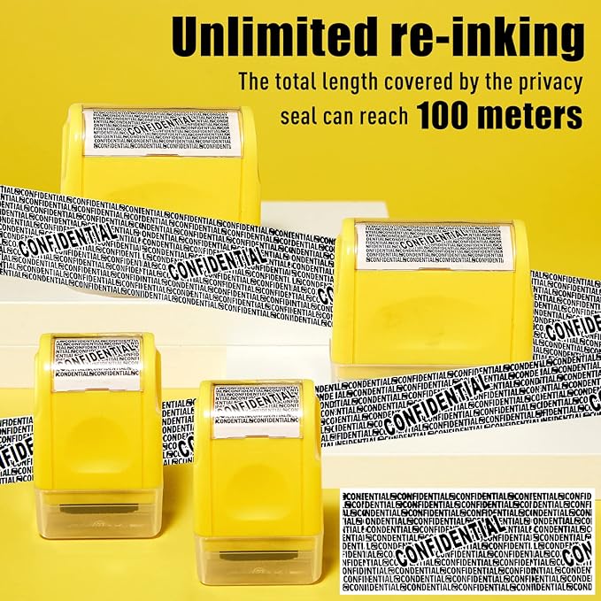 Mimorou 4 Pack Identity Theft Protection Roller Stamps Kit Confidential Privacy Roller Hidden Wide Privacy Stamp 5 Pcs Refills Security Ink for Mail Address Blocker(Yellow)