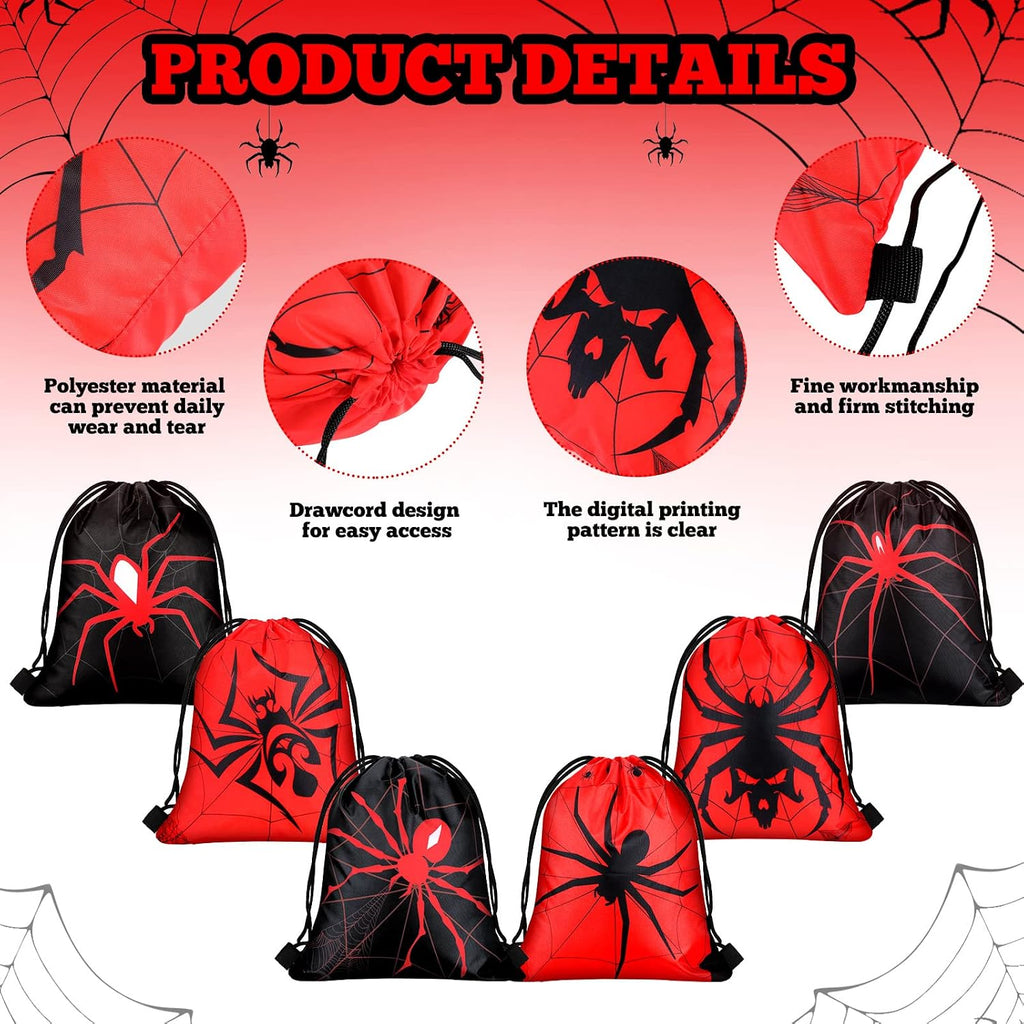 Lothee 24 Pcs Spider Drawstring Goodie Gift Bags Birthday Party Favors Spiderweb Candy Treat Bags for Birthday Party Supplies (Novel Style)