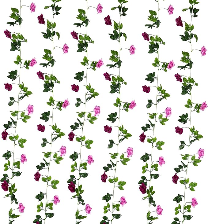 JUSTOYOU 2 Pack (15.8FT) Fake Rose Garland, Artificial Rose Vines Flowers Hanging Silk Rose Vine Wedding Home Backdrop Party Arch Arrangement Decoration