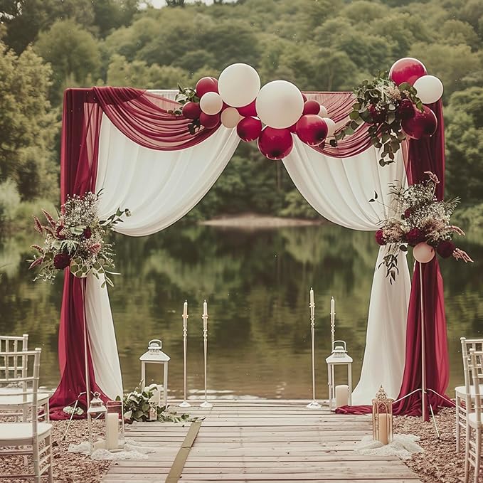 Wokceer Wedding Arch Draping Fabric - 28.7" x 20FT Burgundy Sheer Drapes Backdrop for Wedding Ceremony, Birthday Party, Bridal Shower Decoration