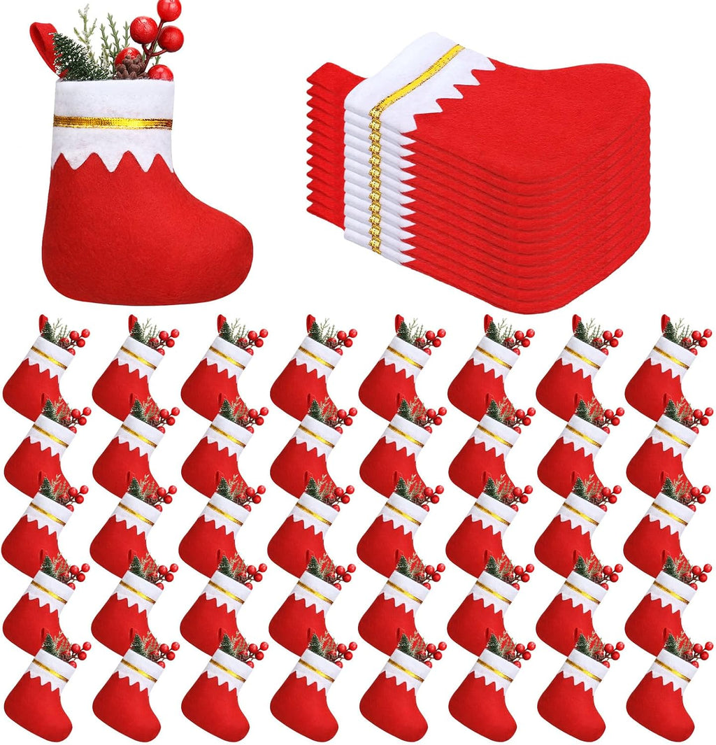 Ceenna 48 Pcs 5 Inch Mini Summer Christmas Stockings Bulk Felt Xmas Stockings July in Christmas Tree Hanging Ornament for Family Holiday Decoration DIY Craft Xmas Kids Stocking Bags(Classic)