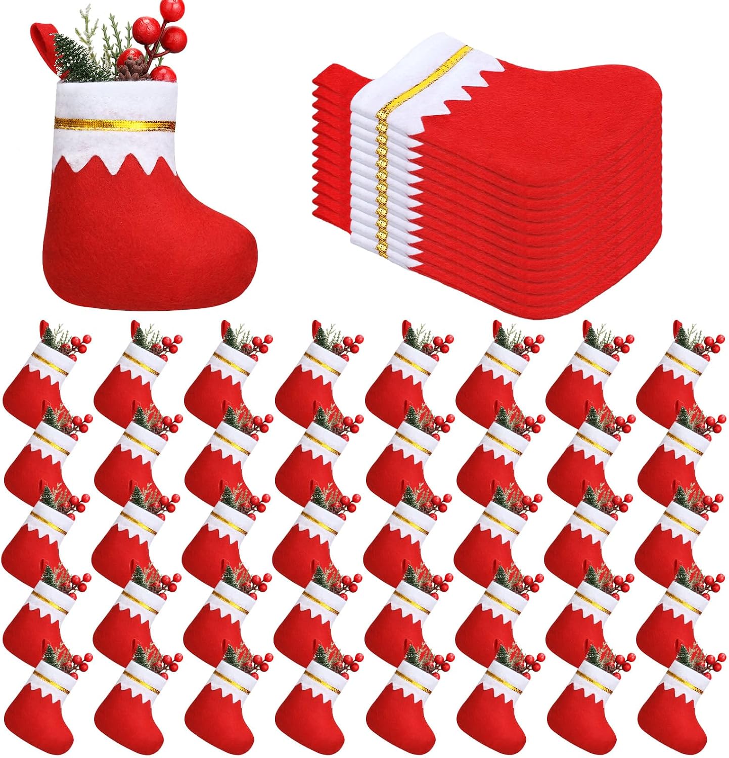 Ceenna 48 Pcs 5 Inch Mini Summer Christmas Stockings Bulk Felt Xmas Stockings July in Christmas Tree Hanging Ornament for Family Holiday Decoration DIY Craft Xmas Kids Stocking Bags(Classic)