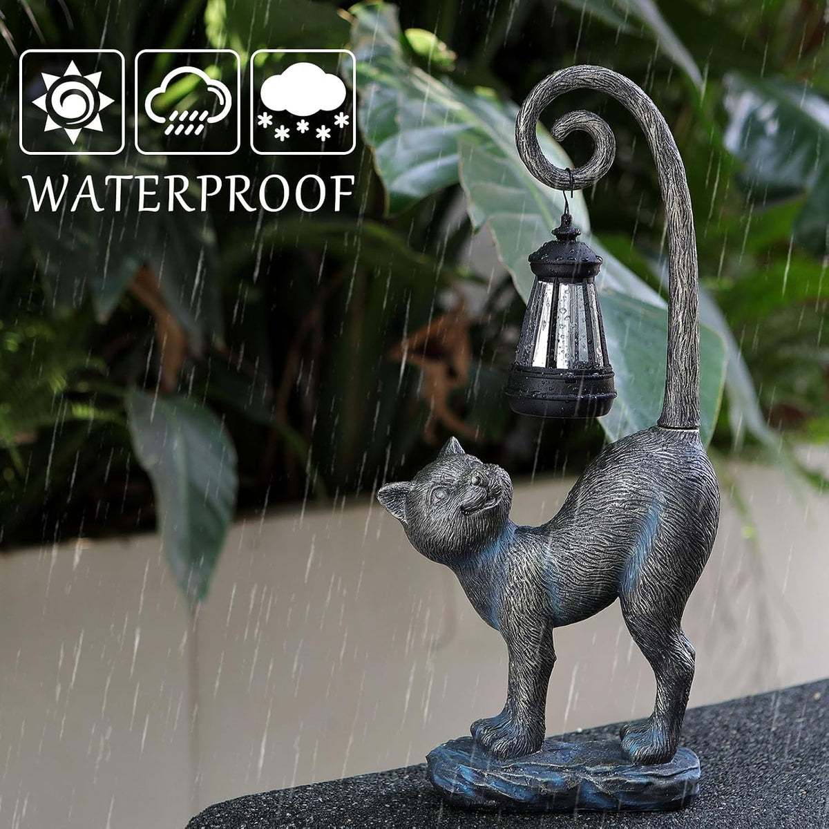 Halloween Decorations Gifts Outdoor Cat Garden Statues with Solar Lights, Hom...