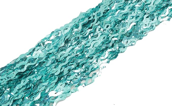 4 Pack 3.3 ft x 6.6 ft Wavy Sparkle Aqua Teal Blue Foil Curtain - Water Blue Foil Streamers for Holiday Bachelorette Ocean Themed Decor Winter Party Decorations Supplies