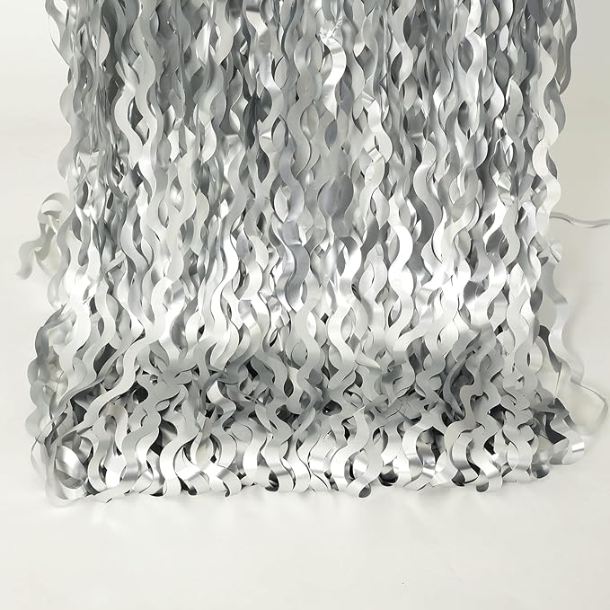 4 Pack 3.3x6.6ft Silver Foil Fringe Backdrop - Wavy Metallic Tinsel Foil Curtains Photo Booth Backdrop for Birthday Wedding Holiday | Silver Streamers Celebration Bachelorette Party Decorations