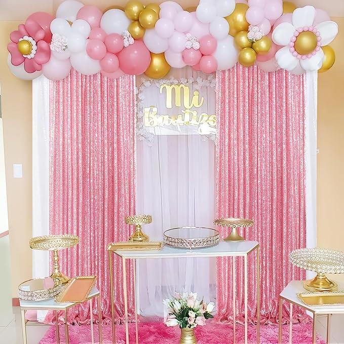 Backdrop Curtain Drapes 4 Pieces 2FTx8FT Blush Pink Wedding Backdrop for Bridal Shower Brithday Party Decor