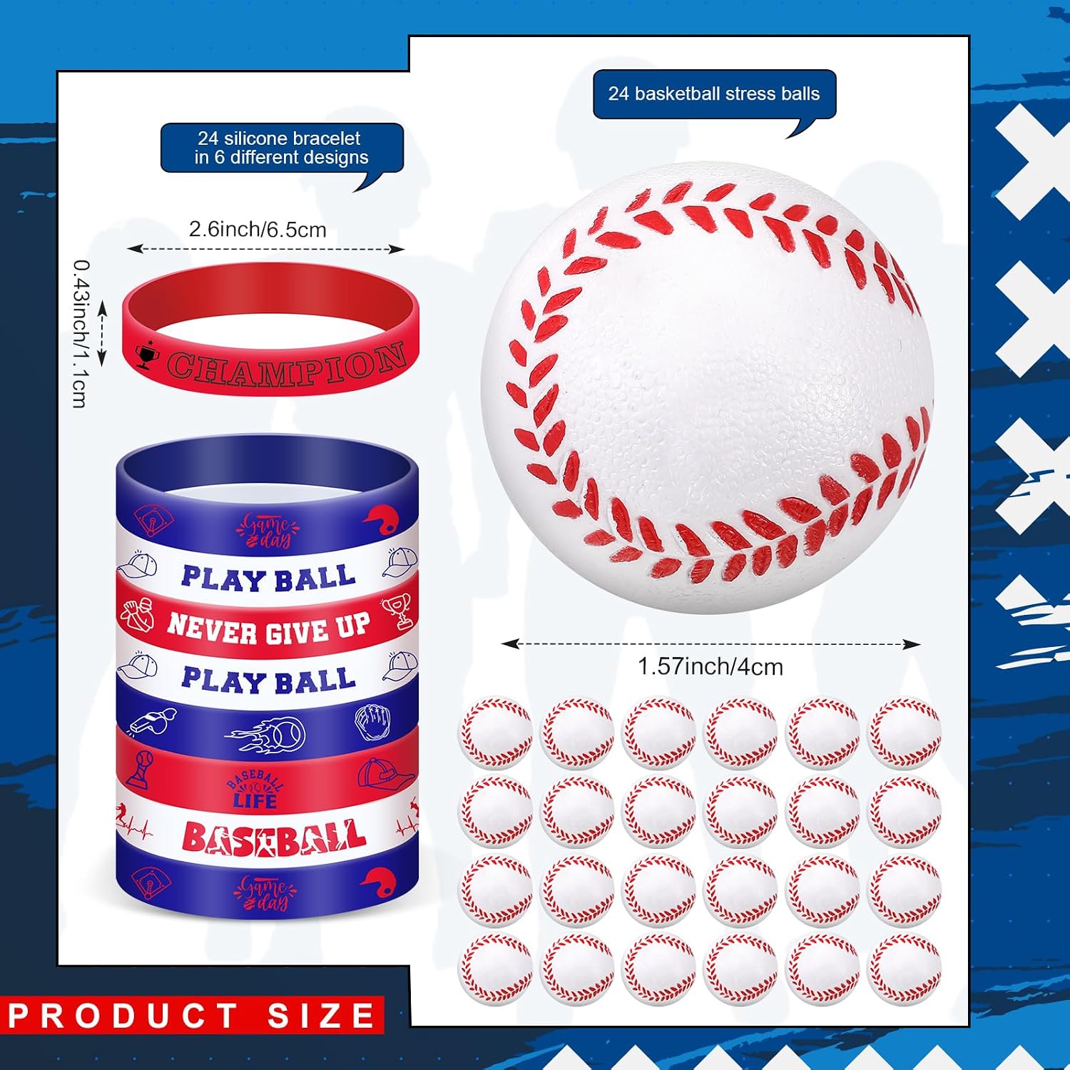 72 Pcs Baseball Party Favors Set Includes 24 Paper Gift Bags 24 Silicone Wristbands 24 Sports Stress Balls Goodie Bag Fillers Gifts for Sports Themed Birthday Party Supplies