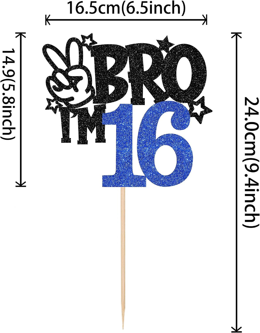 1 PCS Brother I'm 16 Cake Topper Glitter Star Happy 16th Birthday Cake Pick Bro I'm 16 Cake Decoration It's My 16th Birthday Decorations for Boys Cheers to 16 Years Old Birthday Party Supplies Blue