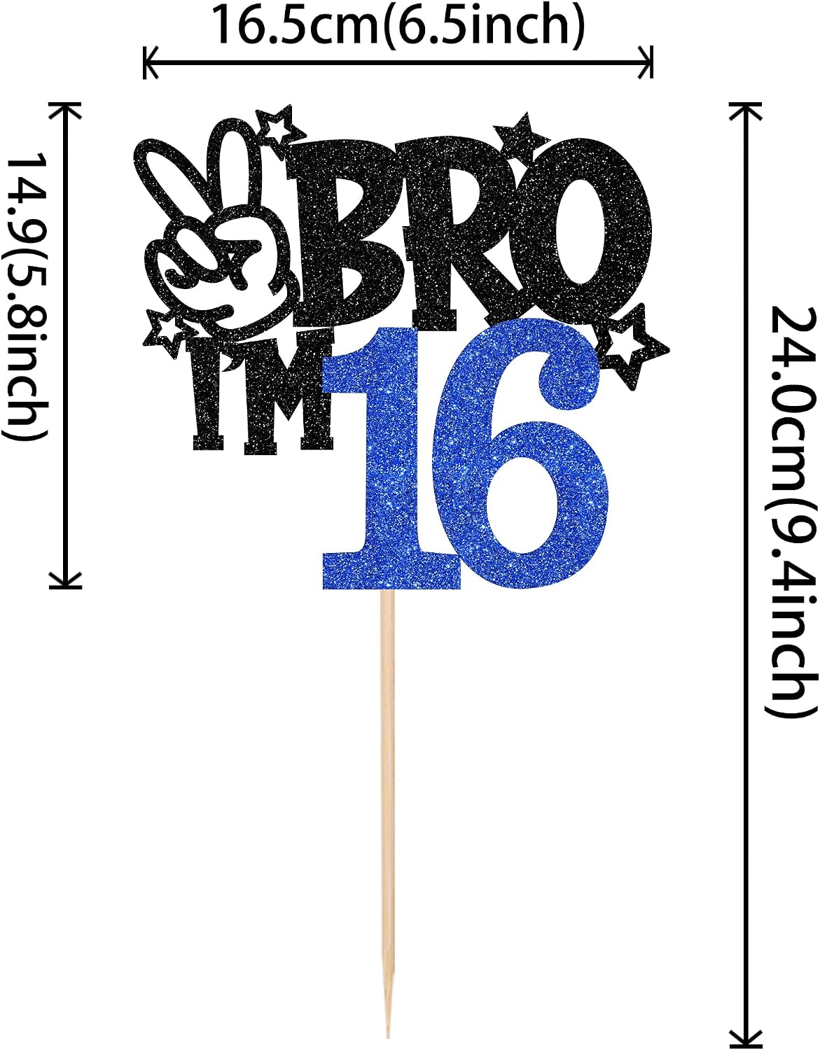 1 PCS Brother I'm 16 Cake Topper Glitter Star Happy 16th Birthday Cake Pick Bro I'm 16 Cake Decoration It's My 16th Birthday Decorations for Boys Cheers to 16 Years Old Birthday Party Supplies Blue