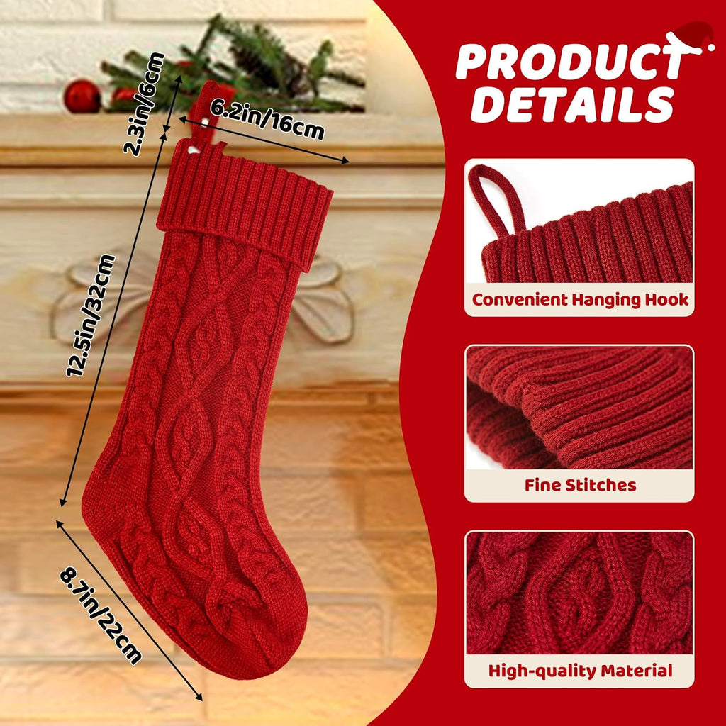 18 Inches Personalized Christmas Stockings: 4 Pack Ivory Red Green Khaki Knit Christmas Stockings Set with Name Tags Christmas Decor Neutral Xmas Decorations Holiday Farmhouse Indoor Home Decor