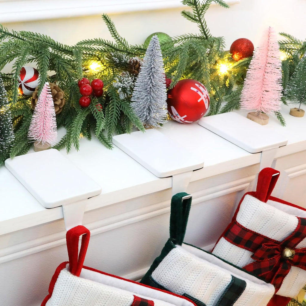 HMASYO Christmas Stocking Holders for Mantle Set of 2, White Heavy Duty Iron Stocking Hangers Base, Low Profile Weighted Stocking Holder Hooks for Fireplace Tabletop Shelf Christmas Decoration