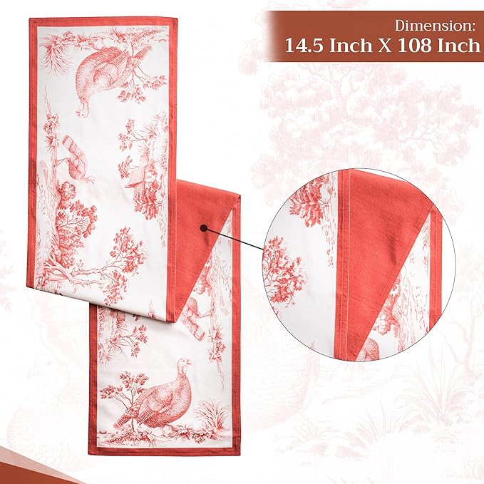 Maison d' Hermine Table Runner 100% Cotton Double Layer Table Runners 108 inches Long for Thanksgiving Christmas Decorations Home Kitchen Dining Party Wedding (Holy Jouy - Red, 14.5" x 108")