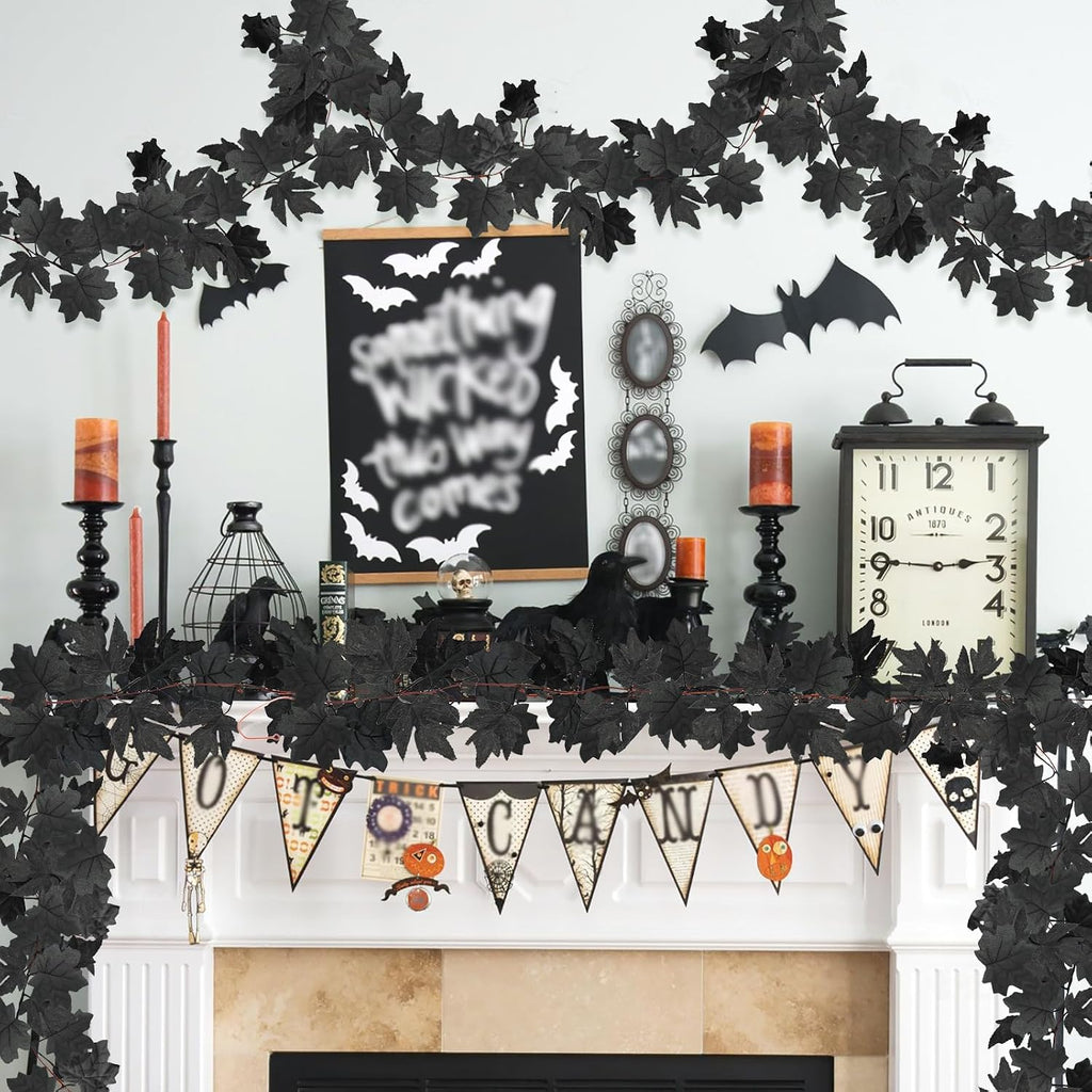 obbsie 8 pack 7.8ft black maple leaf garland, front angle view