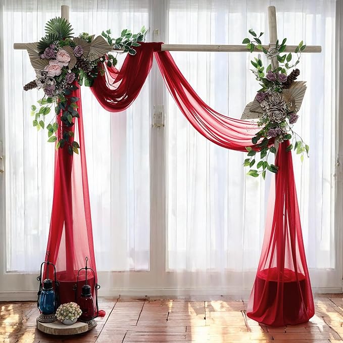 MDS Halloween Chiffon Draping Fabric - 2 Panel, 30" Wide x 75ft Long - Sheer Spooky Arbor & Canopy Drapery for Haunted House Backdrops, Party Ceilings, DIY Costumes & Themed Events - Apple Red