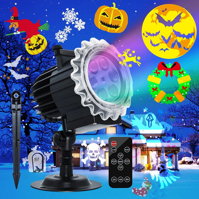 Halloween Projector Lights Outdoor, 8 Images Mode Halloween Lights Projector with 96 Cartoons, Waterproof Holiday Projector with Remote Control and Timer for Halloween Decorations