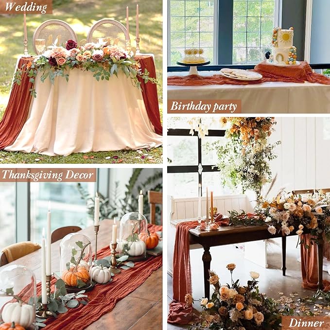 Fall Table Runner Terracotta Cheesecloth Table Runner 35x120in Burnt Orange Cheese Cloths Table Runner 10FT Rust Gauze Runner for Thanksgiving Wedding Party Baby Shower Fall Decor