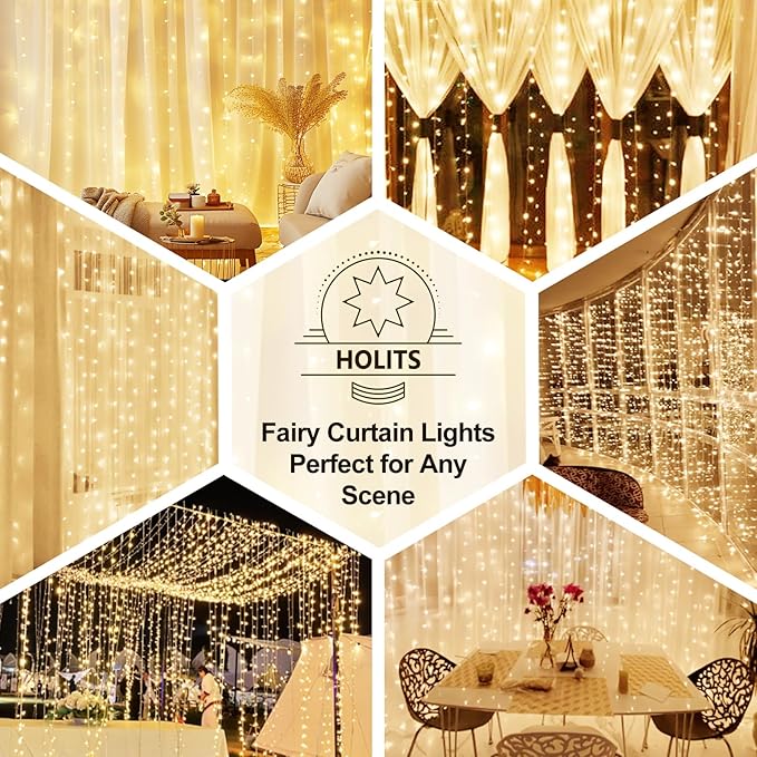 Fairy Curtain Lights Upgraded Tangle-Free Warm White USB Plug in 8 Modes String Hanging Lights with Remote for Christmas, Bedroom, Indoor, Outdoor, Weddings, Party (6.6FTx6.6FT)