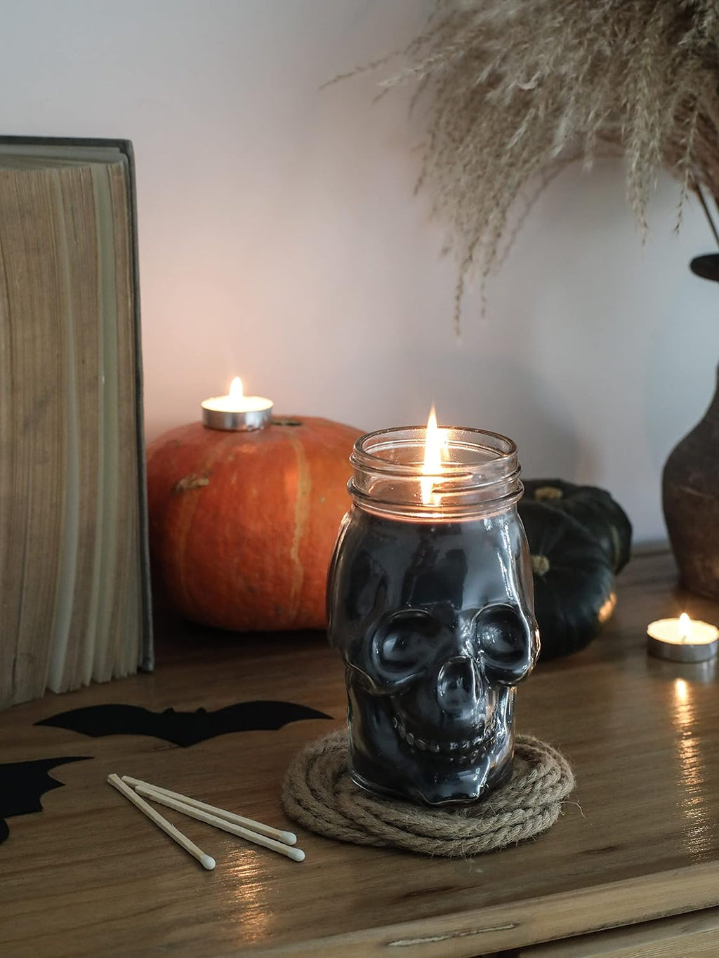 Gothic Skull Candle, Large Skull Candle Halloween Gothic Decorations for Home Table Bar Indoor Room,Scary Halloween Decorations Indoor Black