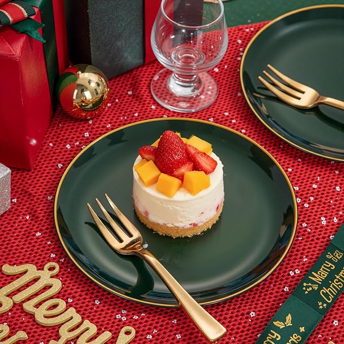 Festiva 200Pcs Green Dessert Plates 6.3" with Plastic Forks 5"- Small Disposable Plates- Dessert/Cake/Appetizer Plastic Plates include 100Plates 100Forks for Christmas Party&New Year
