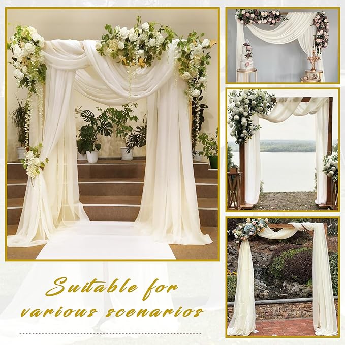 Wedding Arch Draping Fabric 8 Panels 20Ft Length x 28" Width Ivory Arch Drapes Chiffon Fabric Sheer Curtains Backdrop for Party Bridal Ceremony Ceiling Decor Wedding Stage Reception Decorations