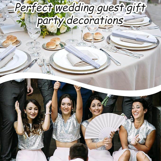 Wenqik 80 Pcs Wedding Folding Hand Fans Bulk Silk Fabric Chinese Handheld Foldable Clack Fans with Plastic Ribs for Party, Wedding Gifts, Line Dancing, Home Decorative (White)
