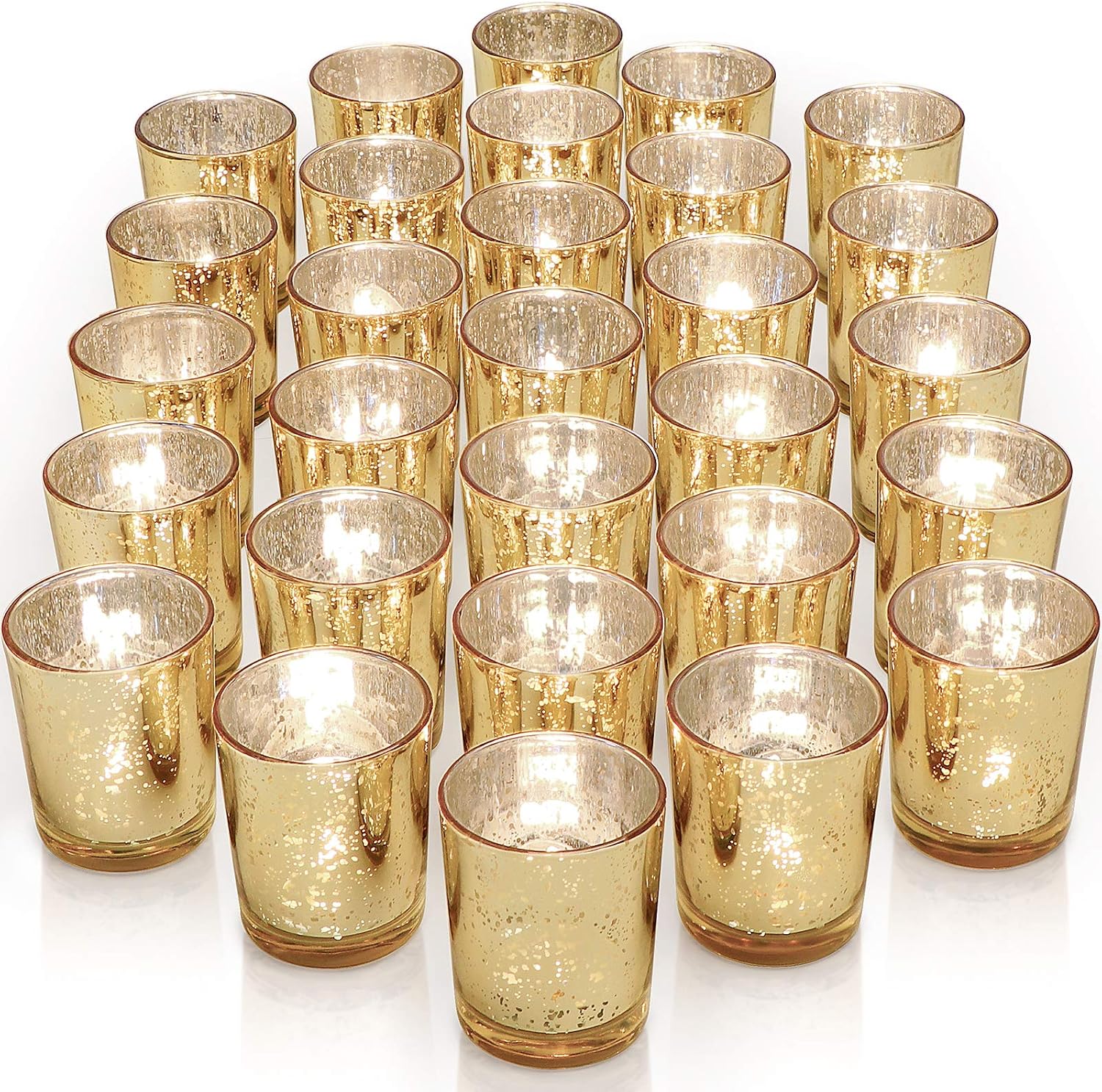 LETINE Gold Votive Candle Holders Set of 36 - Speckled Mercury Gold Glass Candle Holder Bulk - Ideal Spring Summer Decor for Wedding Centerpiece Table，Valentine's Day Decorations Indoor