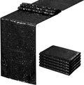 Sequin Table Runners 5 Pieces Black Table Runners 12x72 Inch Glitter Dining Table Cover for Party Wedding Birthday Reception Banquet Decoration Spring Party Chair Sashes