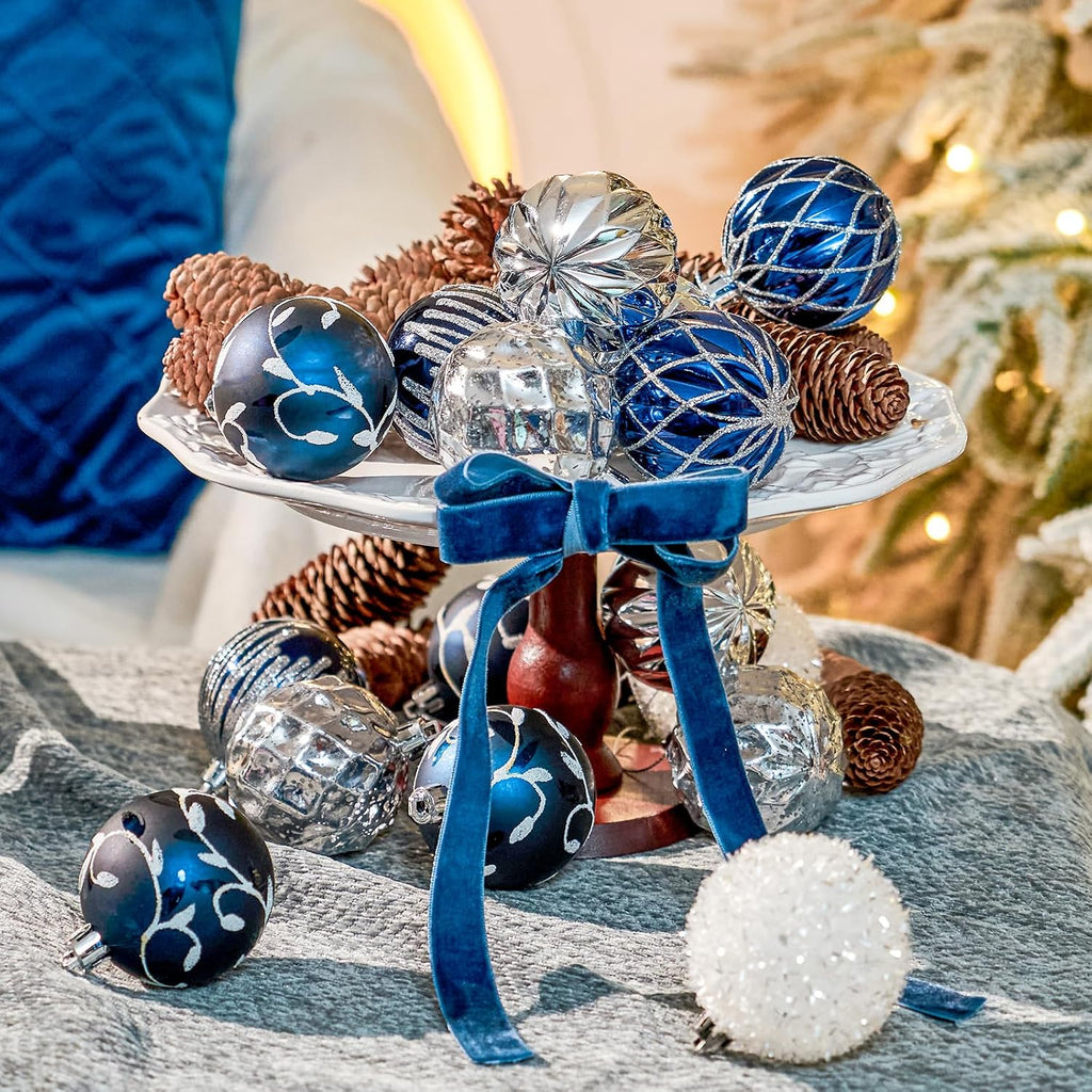 JORNOY Blue and Silver Christmas Ornaments Set, 16ct Shatterproof Christmas Ball Ornaments Bulk for Xmas Decorations - 2.36 inch Plastic Decoative Hanging Ornaments for Xmas Tree Decor (Blue & Silver)