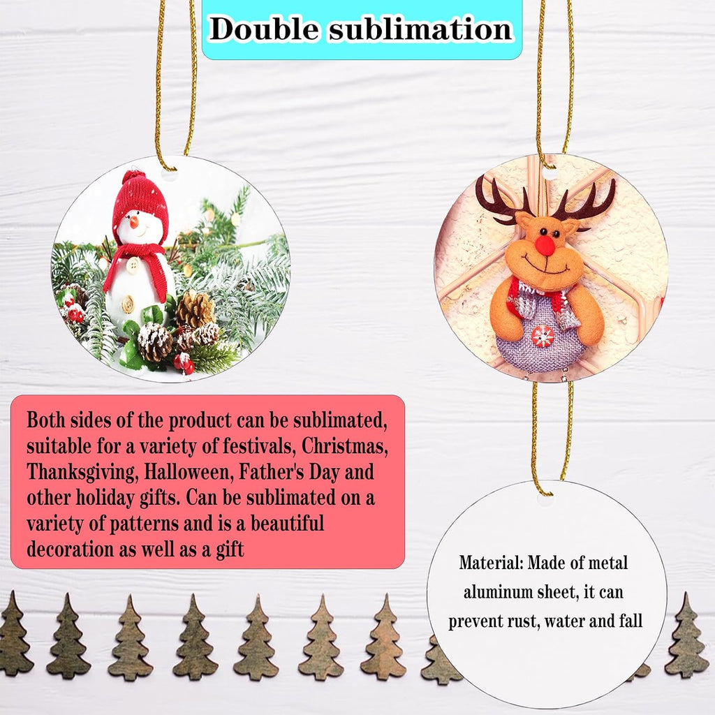 3.5" Metal Sublimation Ornament Blanks, 40pcs Double Sided Xmas Tree Decor | Christmas decorations for sublimation heat press printing, bulk round aluminum blanks for DIY handmade crafts