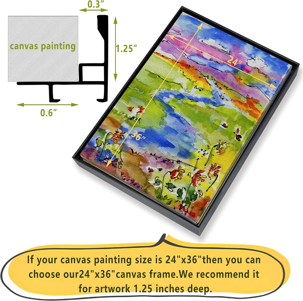 16x20 diy metal canvas frame,1.25" deep floater frame,black, side view