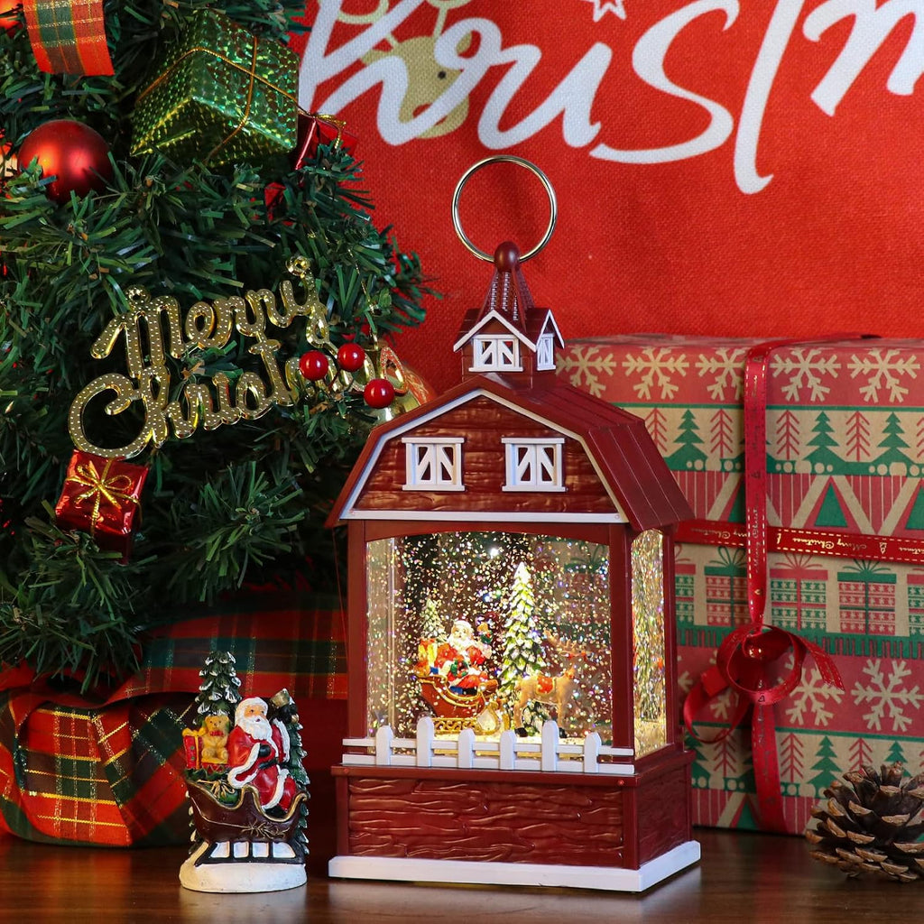 Christmas Music Snow Globe Lantern with 6 Hour Timer, USB Powered Battery Operated Lighted Water Singing Snow Globe Holiday Women Children Gift(Santa, 5 x 3.1 x 11.1 Inches)