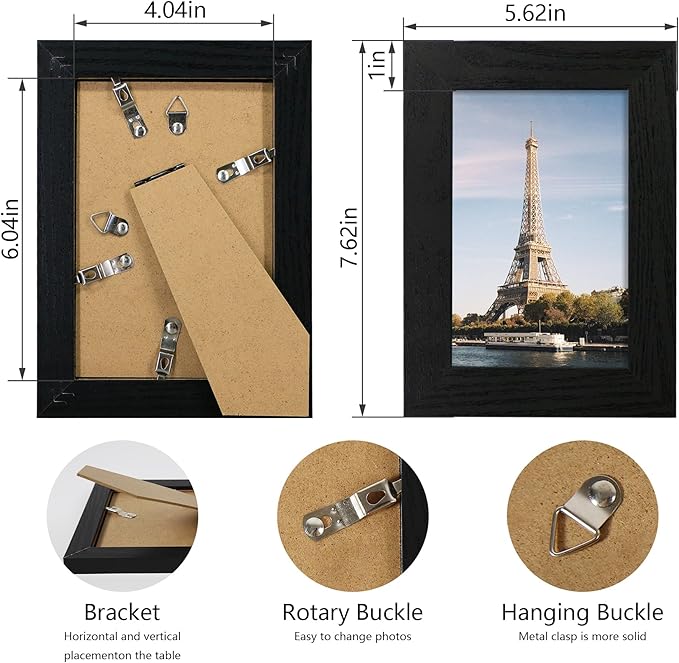 4x6 Picture Frame Set of 4, Black Wooden Frame with High Definition Glass, 4 x 6 Photo Frames for Tabletop Display and Wall Mounting