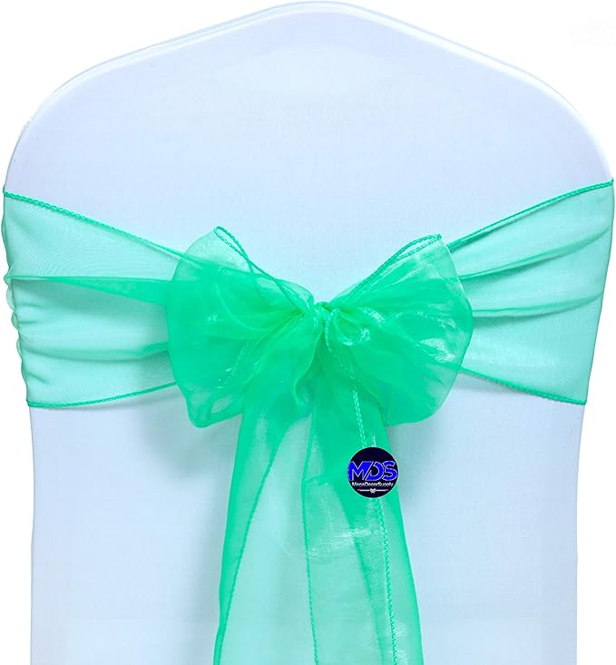 MDS Pack of 150 PCS Organza Chair Sashes Wider Dining Chair Bows Ribbon Tie Back for Wedding Party Birthday Bridal Shower Reception Event Banquet Home Chair Cover Decoration - Mint